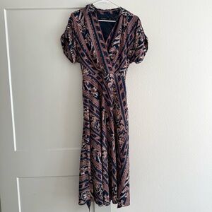 RALPH LAUREN Geo-Stripe Belted Crepe Dress